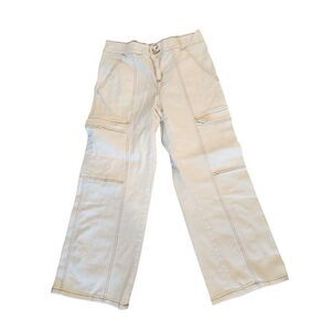 Vintage 90s White Cargo Pants Jeans Size L Baggy Wide Leg Rave